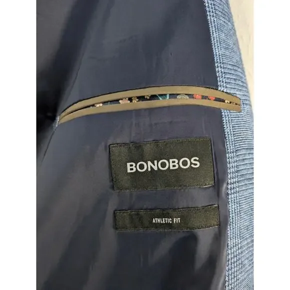 Men's Bonobos Blue Glen Plaid Cotton Blend Sport Coat Blazer Athletic Fit Sz 46R - Picture 5 of 9